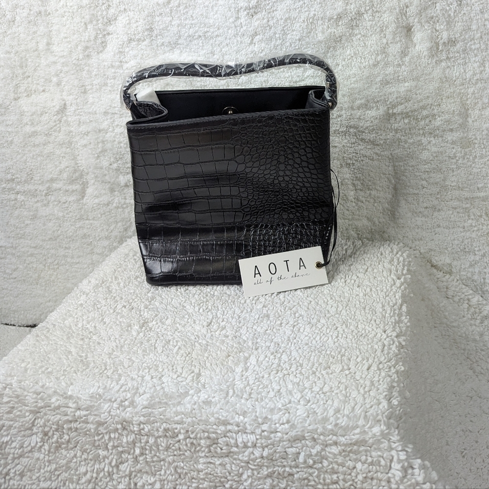 AOTA Elena Bag Black Faux Croc Leather Handbag Purse - Picture 4 of 9